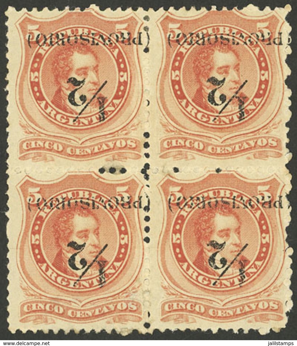 ARGENTINA: GJ.60e, Large P, Block Of 4 With INVERTED Overprint, Mint Original Gum, VF Quality! - Covers & Documents