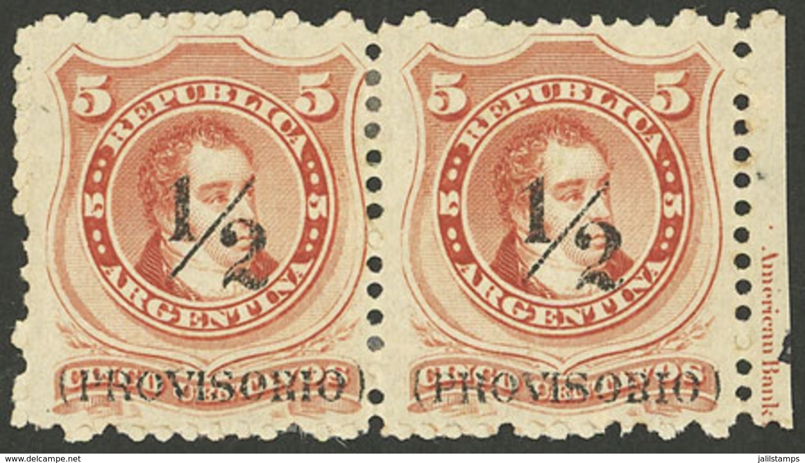 ARGENTINA: GJ.60o, Large P, Pair, The Right Stamp With PROVISOBIO Variety, Excellent Quality, Rare! - Briefe U. Dokumente