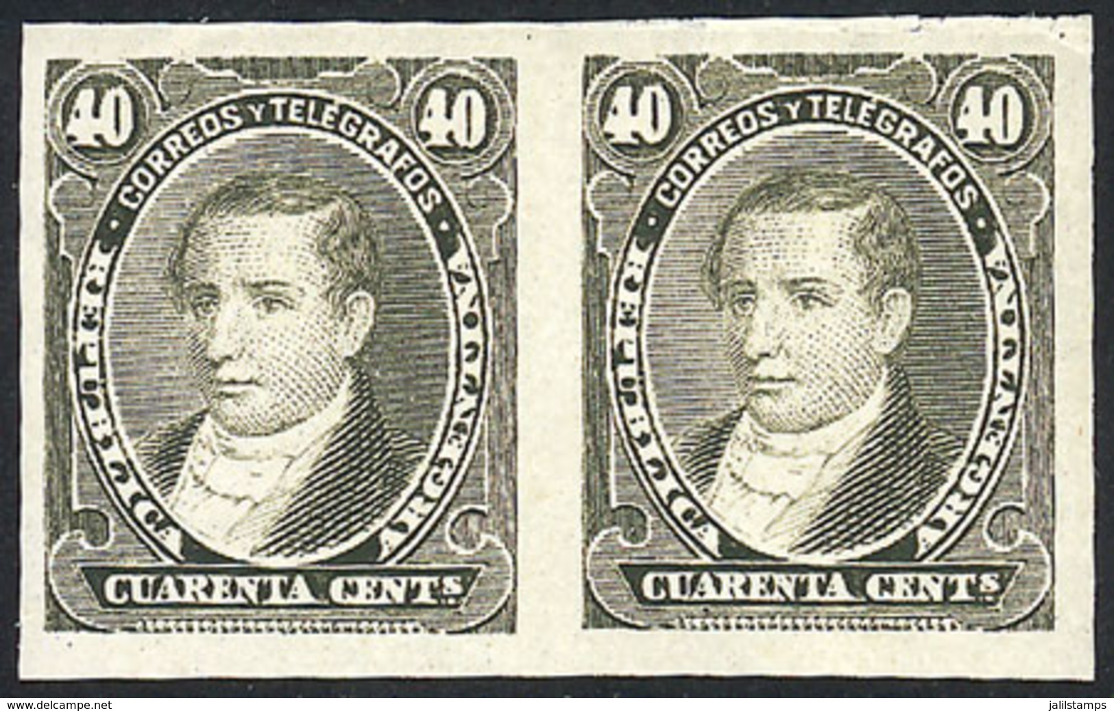 ARGENTINA: GJ.112P, 1889 40c. Moreno, IMPERFORATE PAIR, VF Quality! - Storia Postale