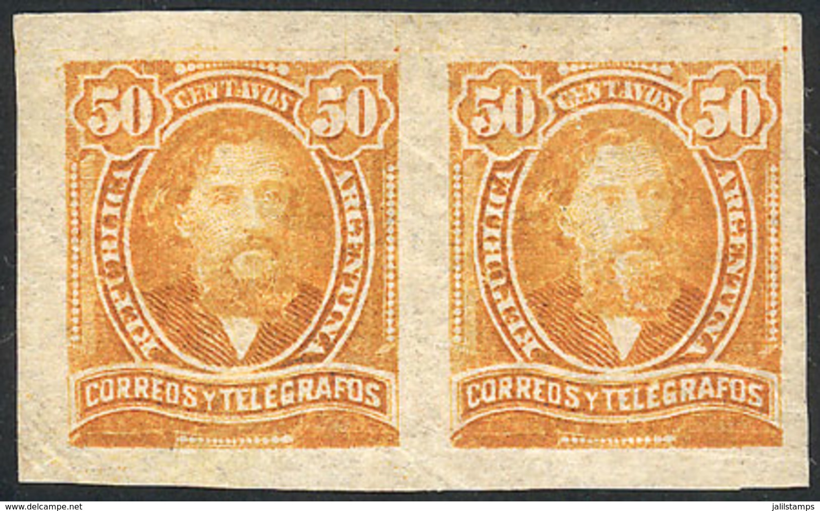 ARGENTINA: GJ.113P, 1889 50c. Mitre, IMPERFORATE PAIR, Very Fine Quality! - Covers & Documents