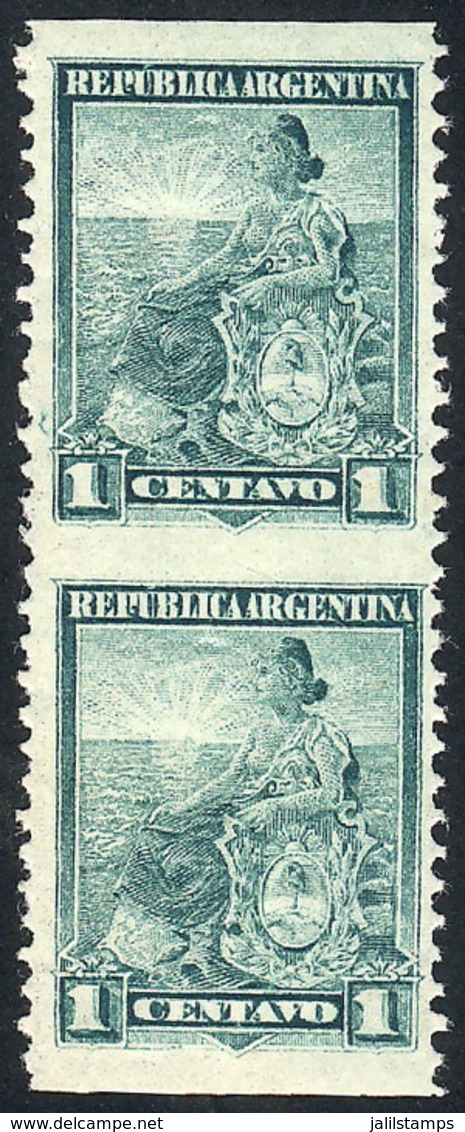 ARGENTINA: GJ.218PH, 1899 1c. Liberty, Pair IMPERFORATE HORIZONTALLY, VF Quality! - Lettres & Documents