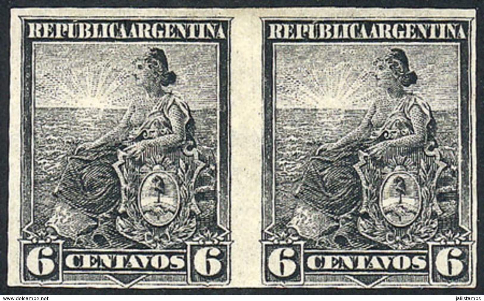 ARGENTINA: GJ.223P, 1899 6c. Liberty In IMPERFORATE PAIR, VF Quality, Rare! - Covers & Documents