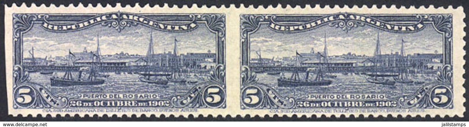 ARGENTINA: GJ.273PV, 1902 Port Of Rosario, Pair IMPERFORATE VERTICALLY, Mint Without Gum, VF Quality, Rare! - Briefe U. Dokumente