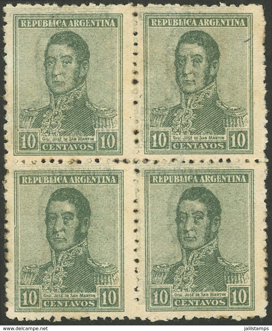 ARGENTINA: GJ.514a, 1920 San Martín 10c. With Fiscal Sun Wmk, Block Of 4 With DOUBLE IMPRESSION, VF, Rare! - Covers & Documents