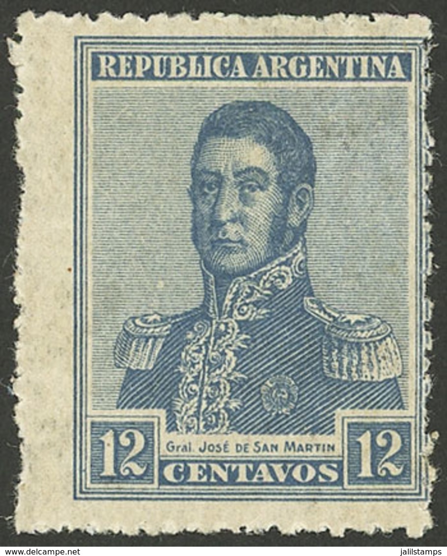ARGENTINA: GJ.518, 1920 12c. San Martín With FISCAL SUN WATERMARK, Mint Lightly Hinged, Off-center As The Other Few Know - Covers & Documents