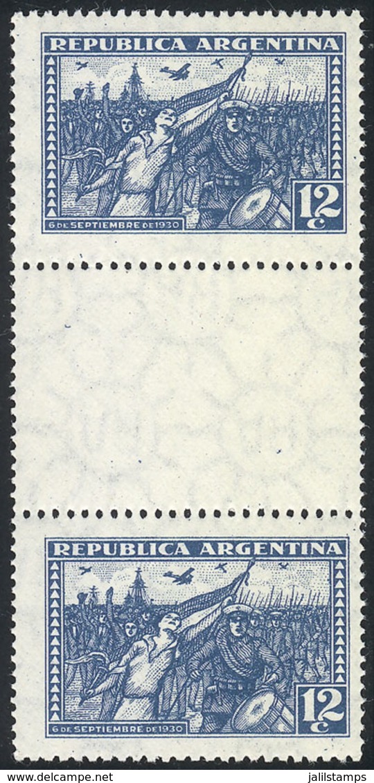ARGENTINA: GJ.683EH, 1930 Revolution 12c., Vertical GUTTER PAIR, MNH (+50%), Superb! - Storia Postale