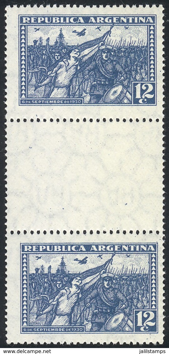 ARGENTINA: GJ.683EH, 1930 Revolution 12c., Vertical GUTTER PAIR, MNH (+50%), Superb! - Covers & Documents