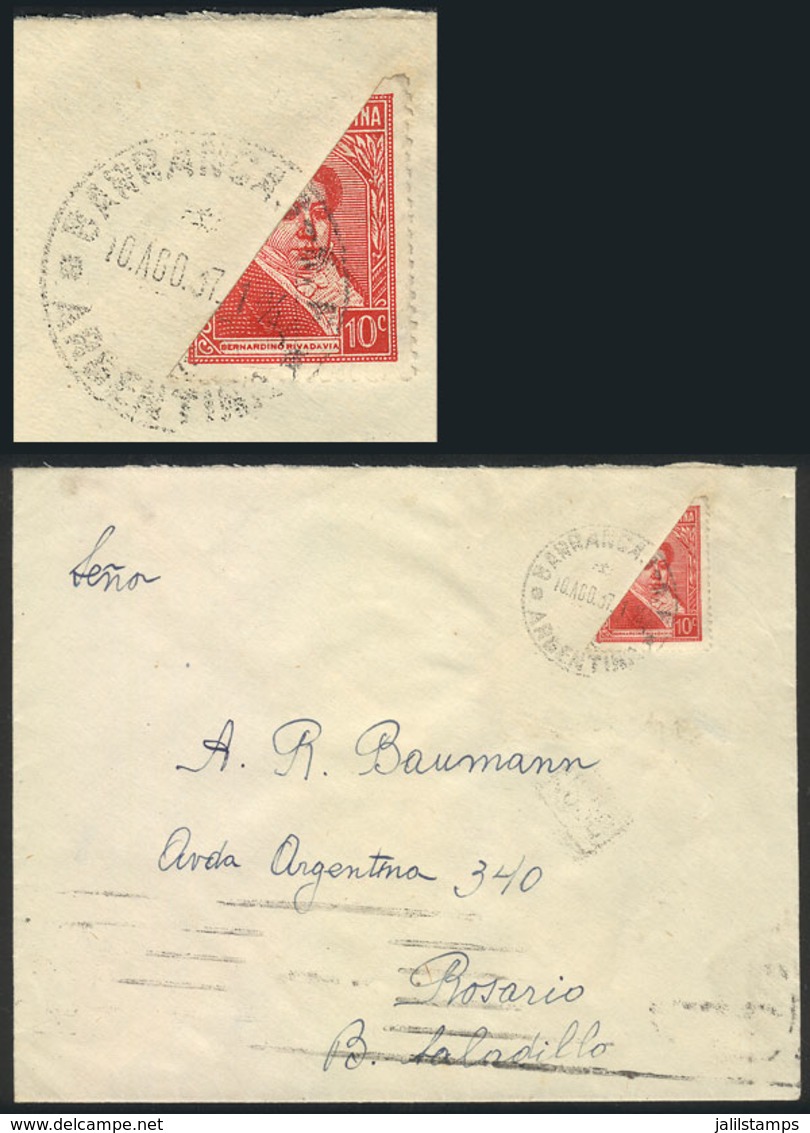 ARGENTINA: GJ.796BI, 10c. Rivadavia Typographed, Diagonal BISECT Used As 5c., Franking A Cover Sent From Barrancas (Sant - Covers & Documents