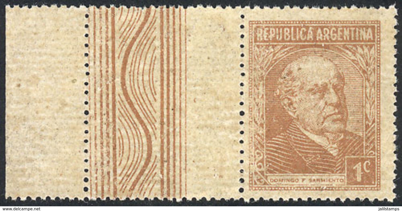 ARGENTINA: GJ.803SC, 1c. Sarmiento Without Watermark, PRINTED ON GUM And With Left LABEL, MNH (+30%), Superb, Very Rare! - Briefe U. Dokumente