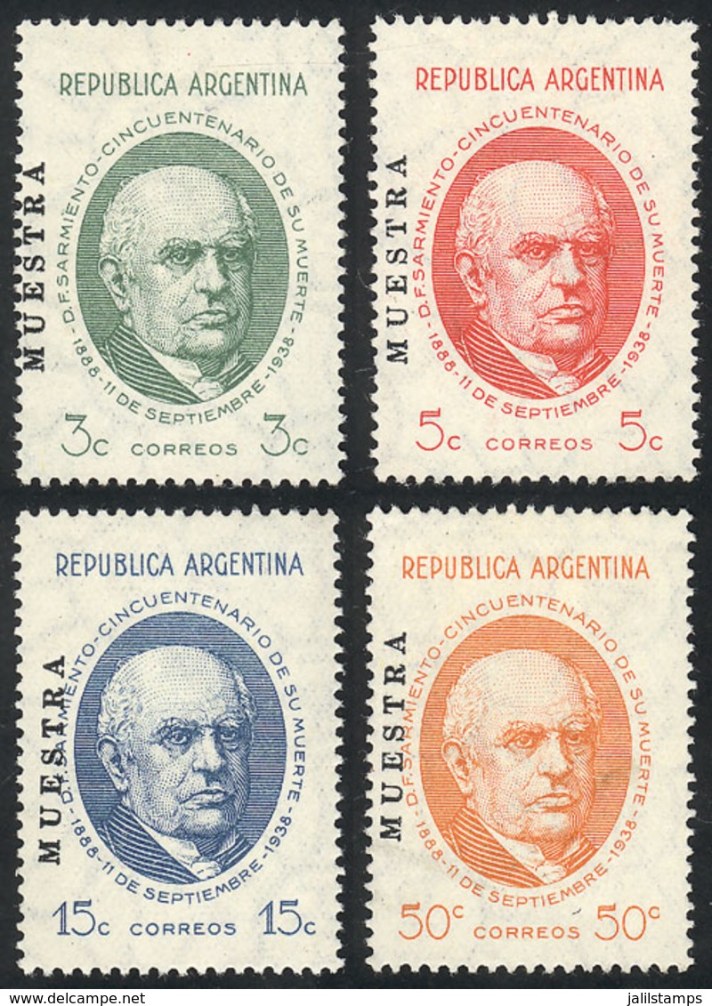 ARGENTINA: GJ.818/821, 1938 Sarmiento (president, Writer, Teacher, Journatlist), Cmpl. Set Of 4 Values With MUESTRA Over - Covers & Documents
