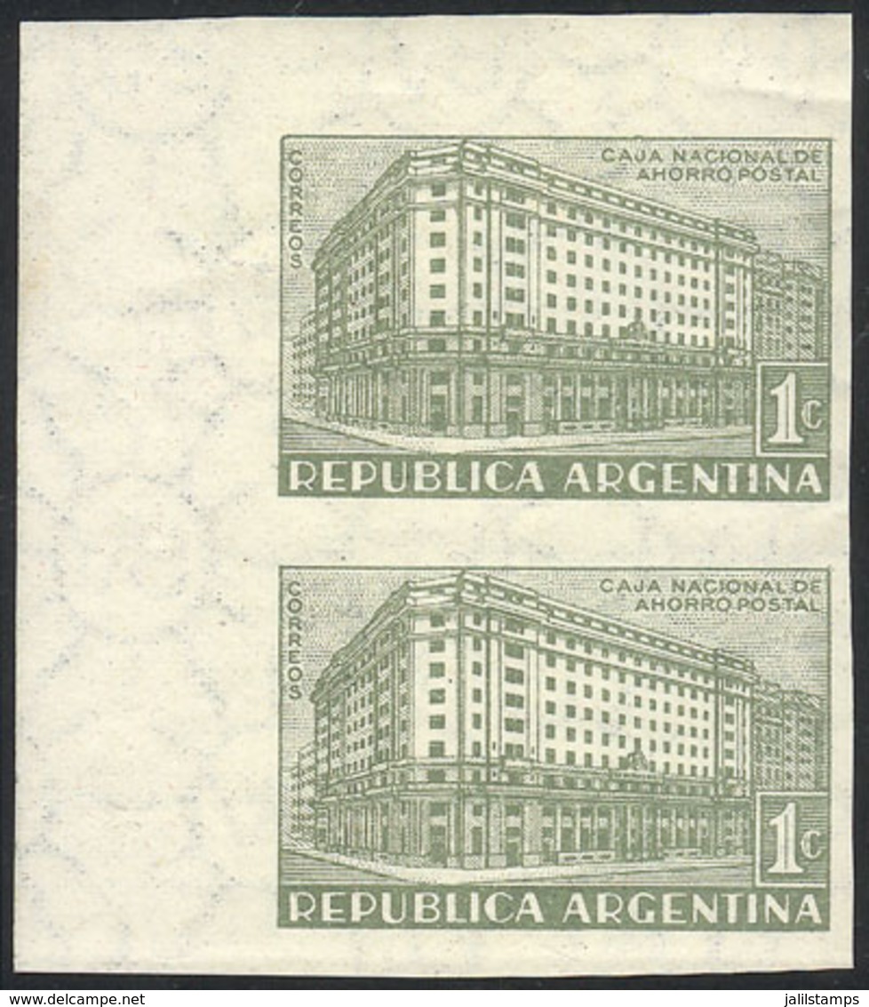 ARGENTINA: GJ.855P, 1942 Postal Savings Bank, IMPERFORATE PAIR, MNH, With Sheet Corner, Excellent Quality! - Storia Postale