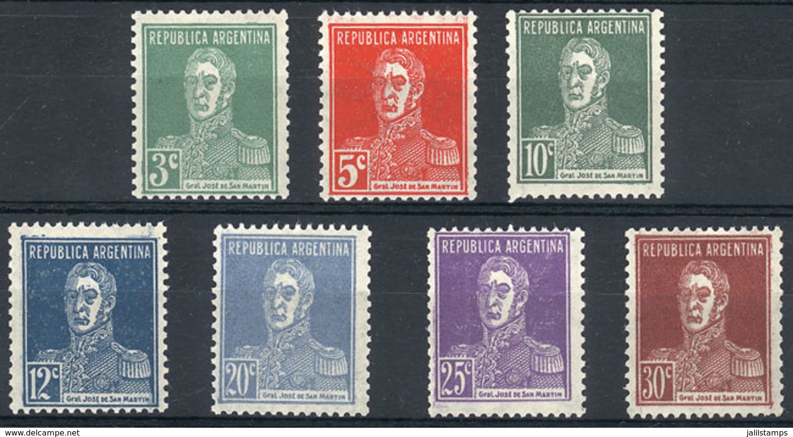 ARGENTINA: GJ.708/714, 1931 San Martín Typographed, Cmpl. Set Of 7 Mint Values, Excellent Quality! - Brieven En Documenten