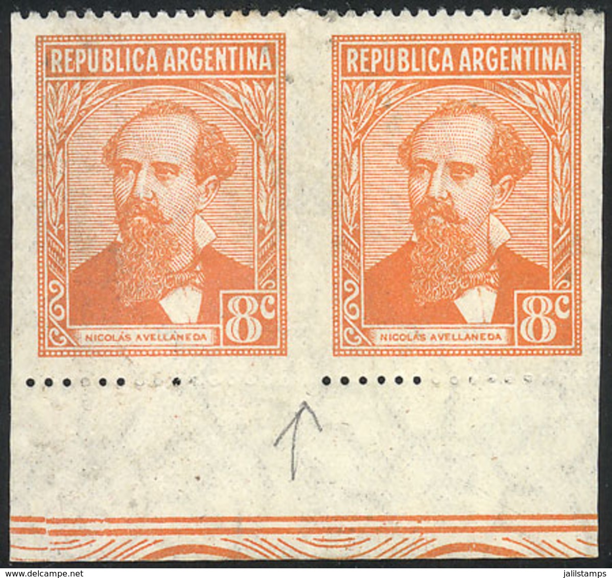 ARGENTINA: GJ.746PV, 8c. Avellaneda, Pair IMPERFORATE VERTICALLY, Mint Very Lightly Hinged, VF Quality, Rare! - Storia Postale