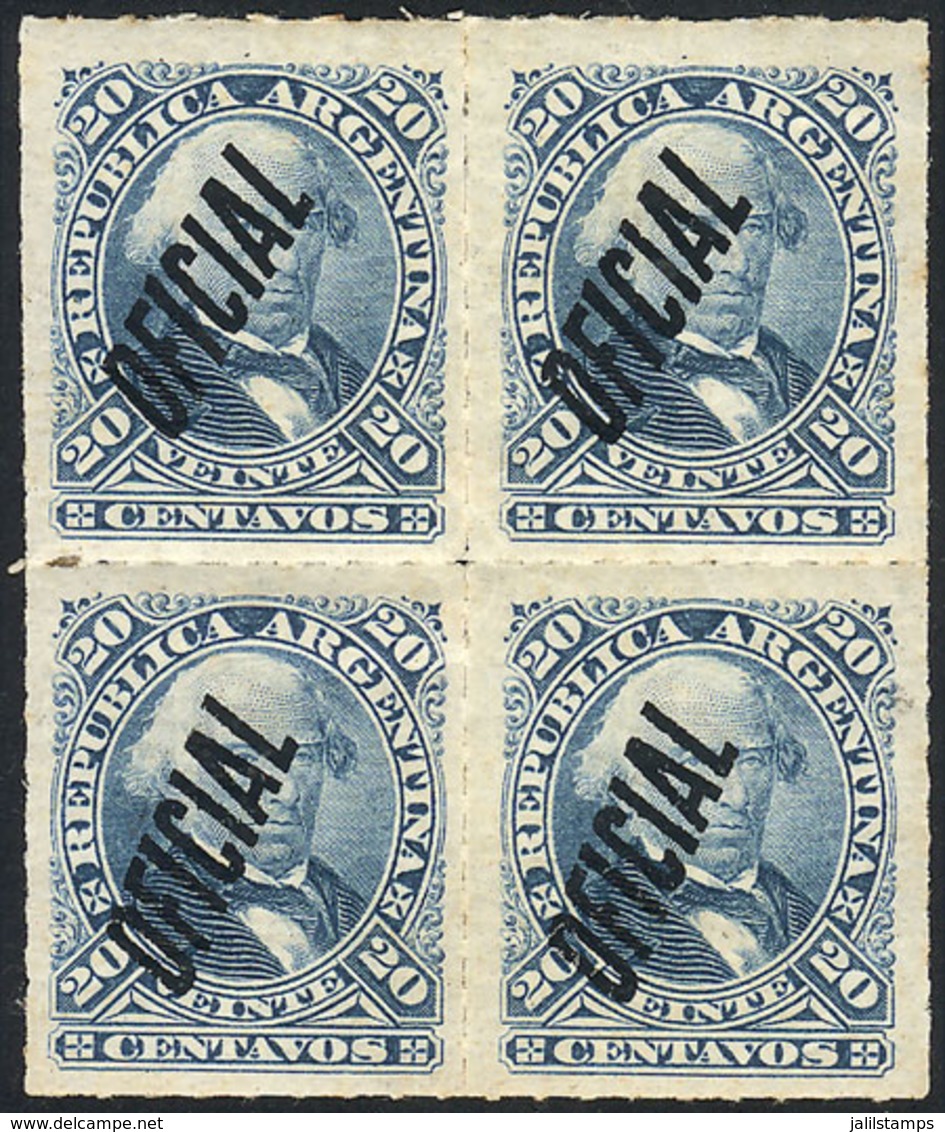 ARGENTINA: GJ.23, 20c. Velez Sársfield, Block Of 4 Excellent Quality, Rare! - Dienstmarken