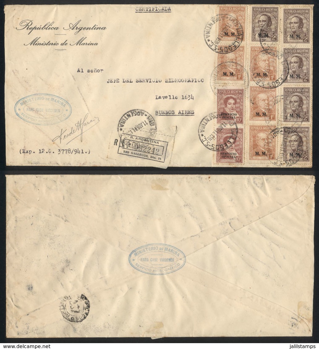 ARGENTINA: RARE MIXED POSTAGE: Registered Cover Posted On 11/AU/1941, Franked With 35c. Combining Several Stamps Of 1c.  - Dienstmarken