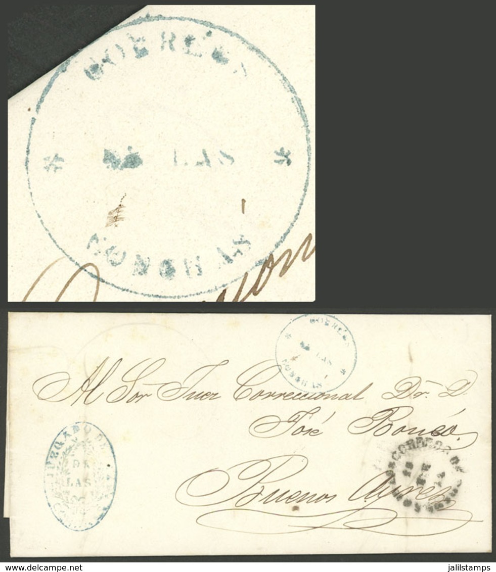 ARGENTINA: Rare "CORREOS DE LAS CONCHAS" Cancel In Blue Circle, On A Folded Cover Sent From Las Conchas To Buenos Aires, - Covers & Documents