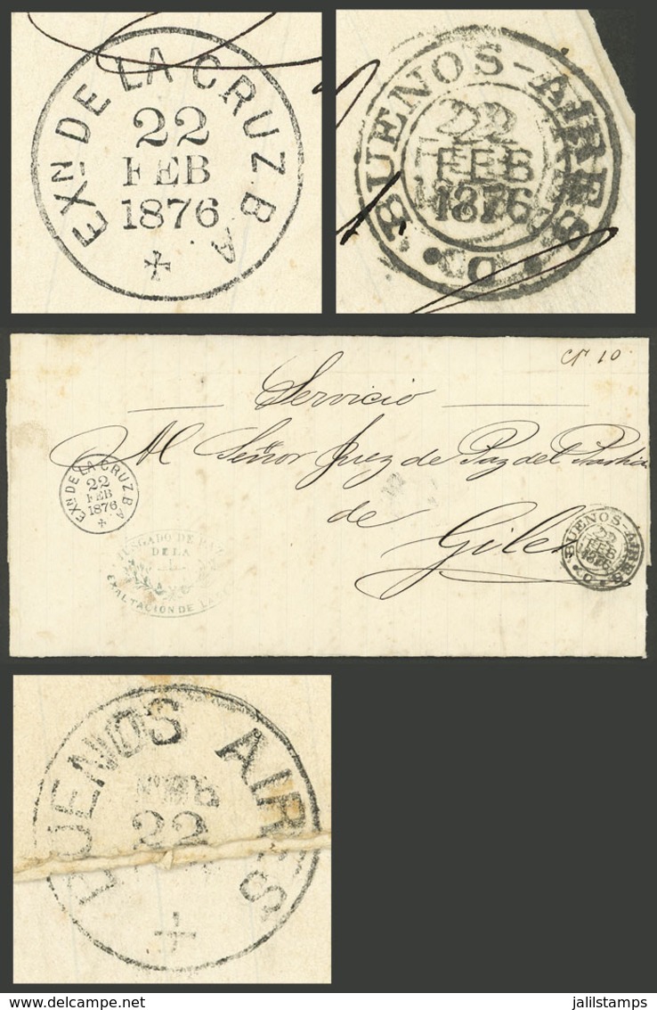 ARGENTINA: Official Entire Letter Sent To Giles On 22/FE/1876, With The Rare Circular Datestamp Of "EXn. DE LA CRUZ" Per - Covers & Documents