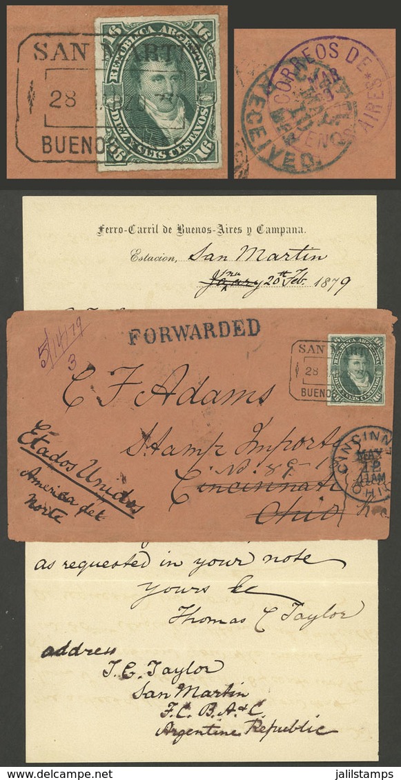 ARGENTINA: Cover Franked With GJ.50 Cancelled SAN MARTIN - Bs.Aires - 28/MAR/1879, Sent To USA, On Back It Bears Transit - Briefe U. Dokumente