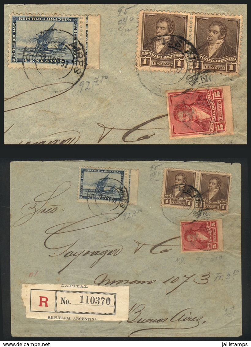 ARGENTINA: RARE IMPERFORATE STAMP ON COVER: Registered Cover Used In Buenos Aires On 12/OC/1892 With 12c. Postage That I - Briefe U. Dokumente