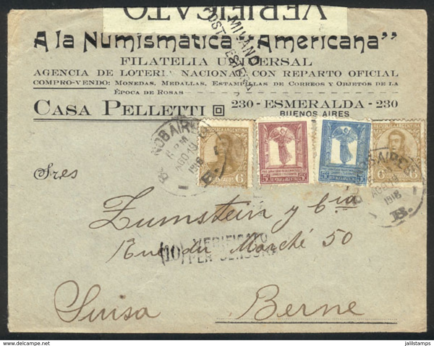 ARGENTINA: Cover With Very Nice Advertising Corner Card Of A Stamp & Coin Store (and Lottery Agency), Franked With 2x 6c - Briefe U. Dokumente