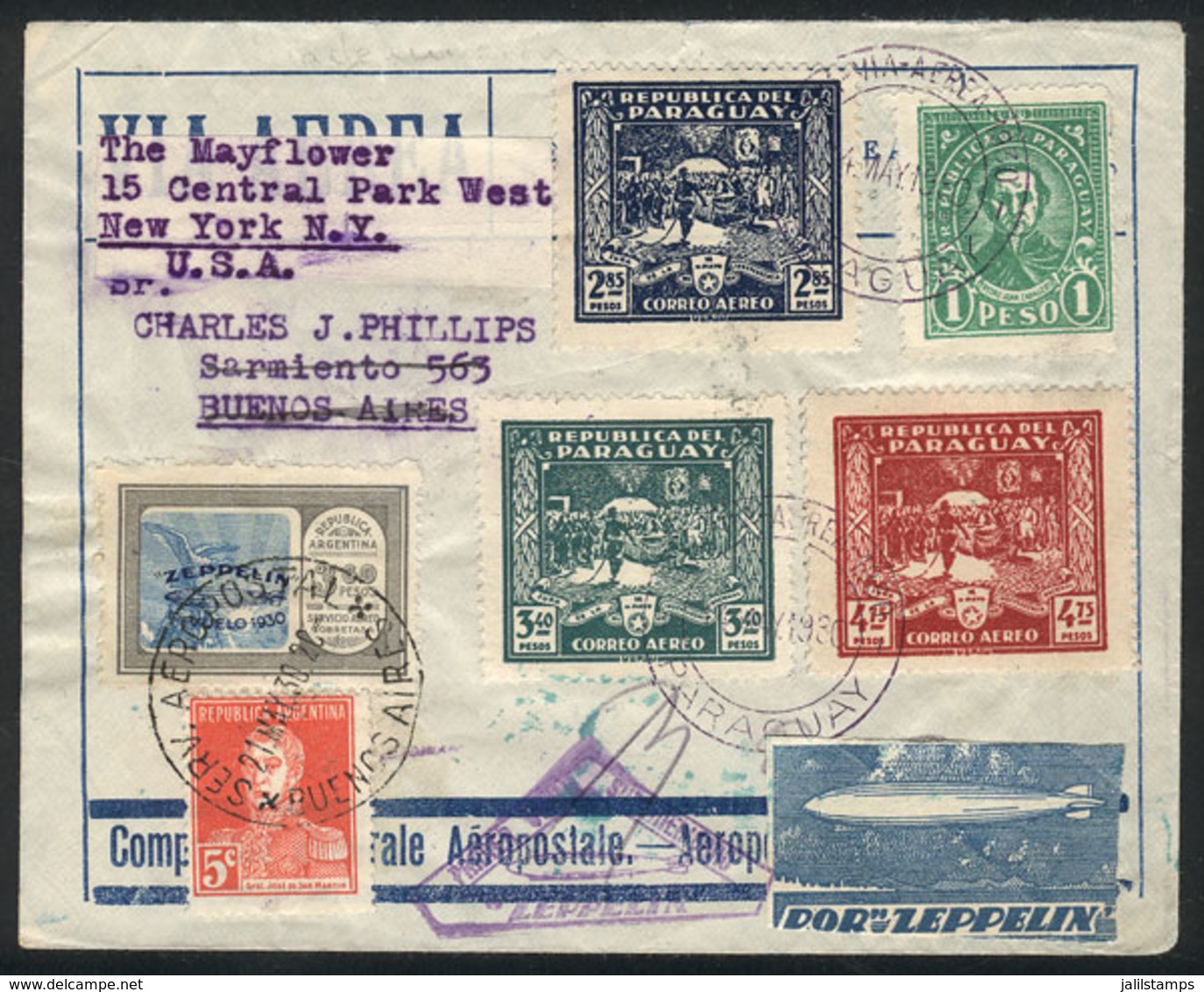 ARGENTINA: RARE MIXED POSTAGE ON ZEPPELIN COVER: Cover Sent From Asunción (Paraguay) On 14/MAY/1930 To Be Carried On The - Briefe U. Dokumente