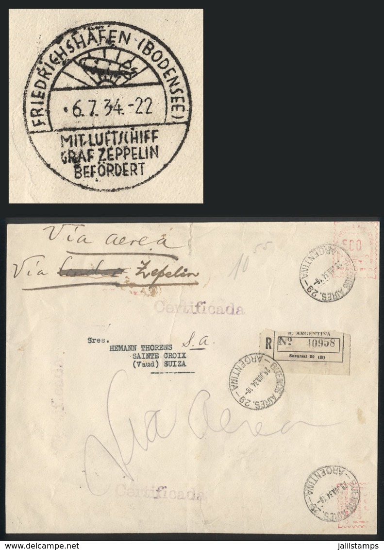 ARGENTINA: RARE ZEPPELIN COVER: Registered Cover Sent By Zeppelin From Buenos Aires To Switzerland On 25/JUN/1934, WITH  - Covers & Documents