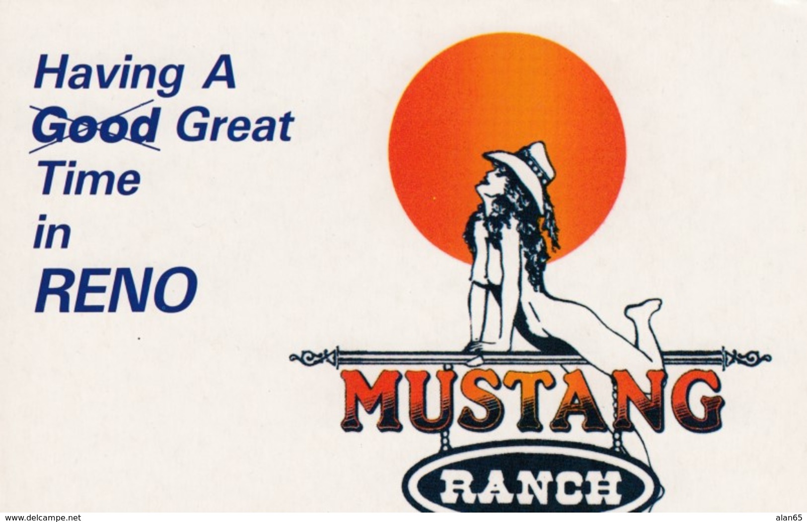 Reno Nevada, Mustang Ranch Brothel Advertisement, C1980s Vintage Postcard - Reno