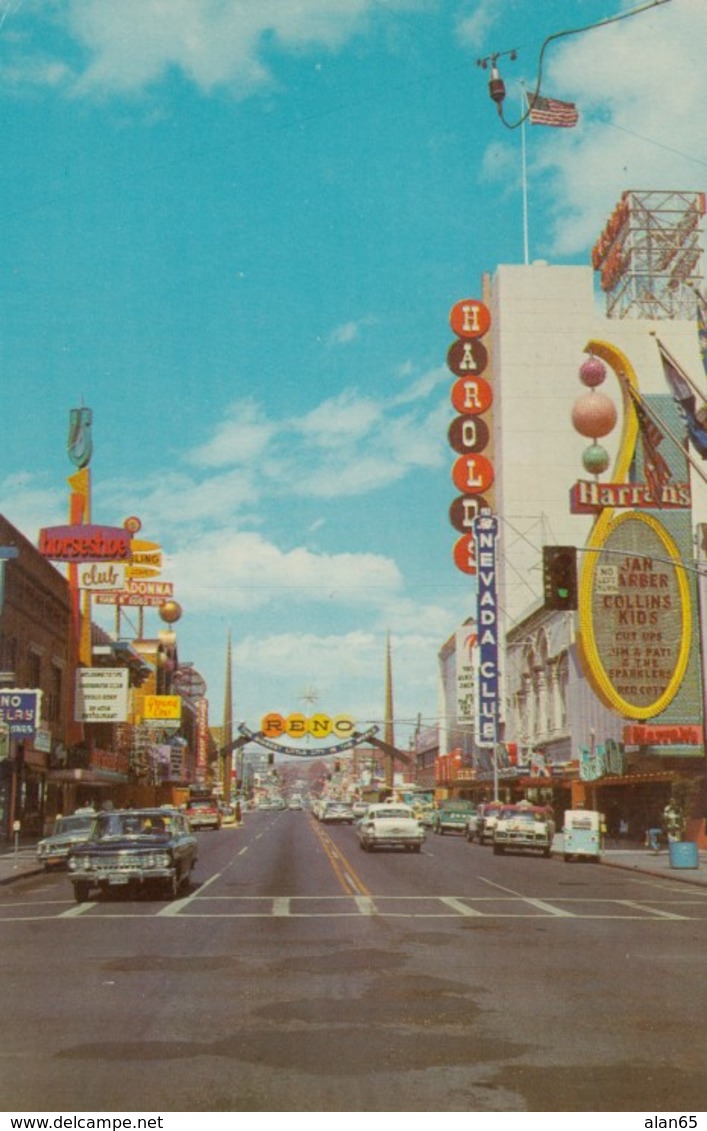 Reno Nevada, Virginia Street Scene, Casinos Autos, C1960s Vintage Postcard - Reno