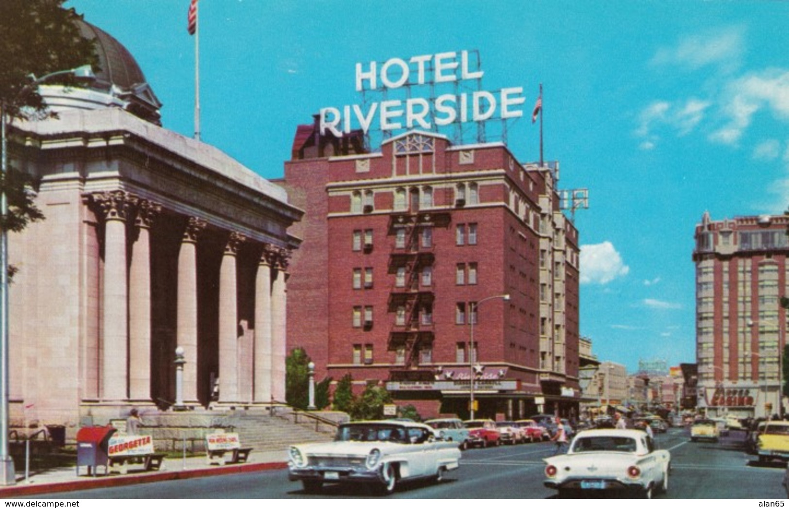 Reno Nevada, Street Scene, Hotel Riverside, Autos, C1950s Vintage Postcard - Reno