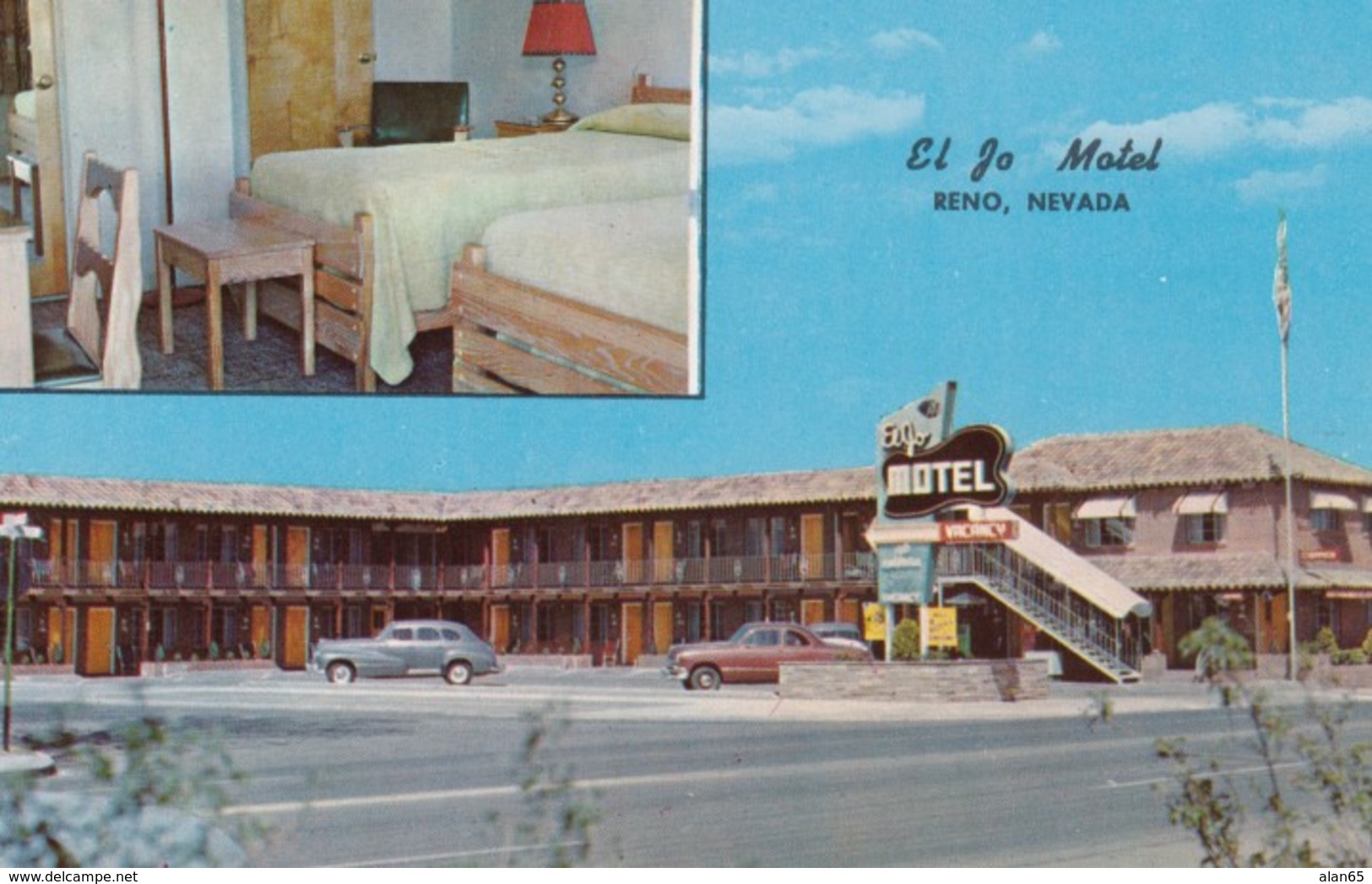 Reno Nevada, El Jo Motel, Autos, C1950s Vintage Postcard - Reno