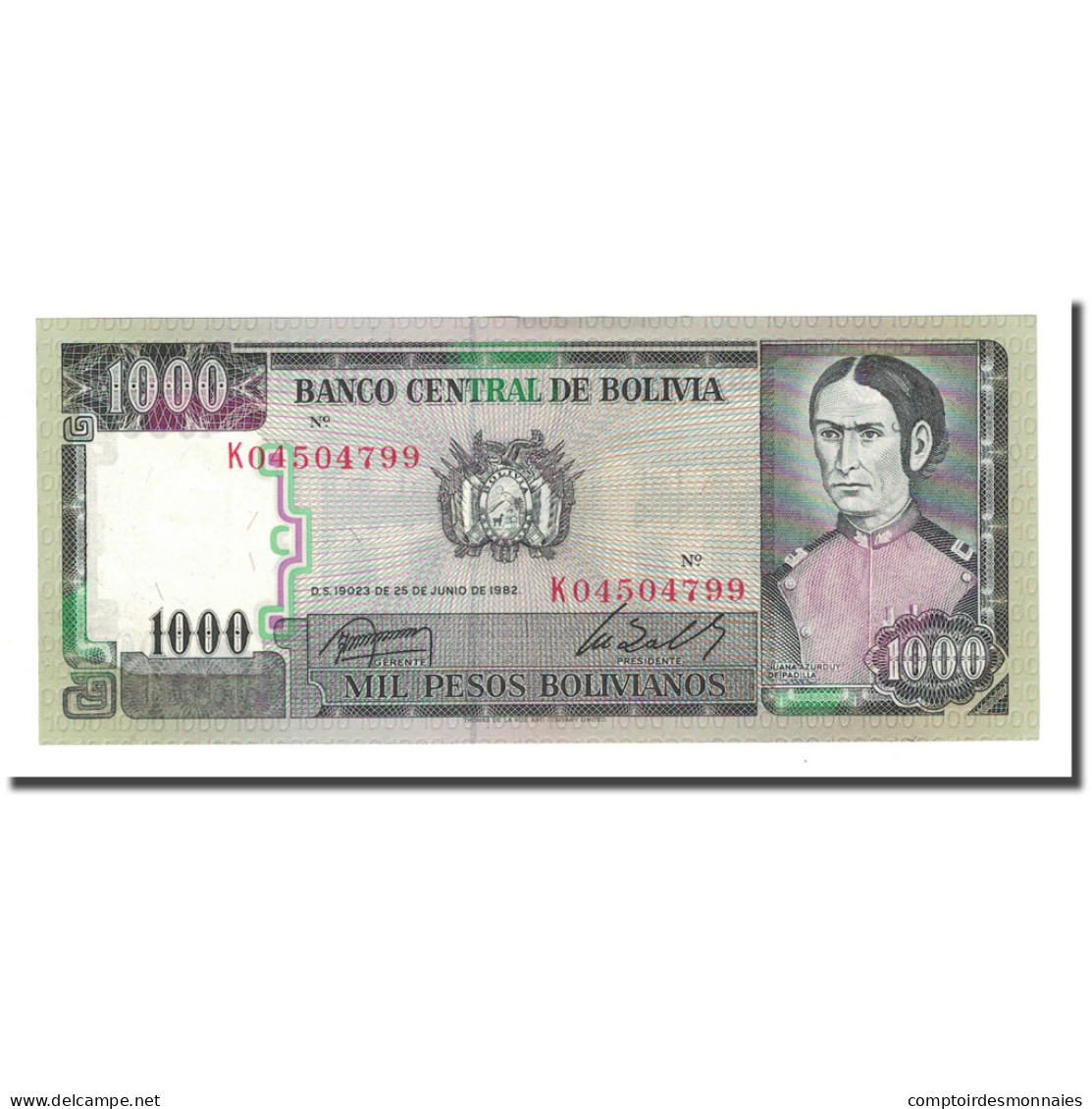 Billet, Bolivie, 1000 Pesos Bolivianos, D. 1982-06-25, KM:167a, NEUF - Bolivia