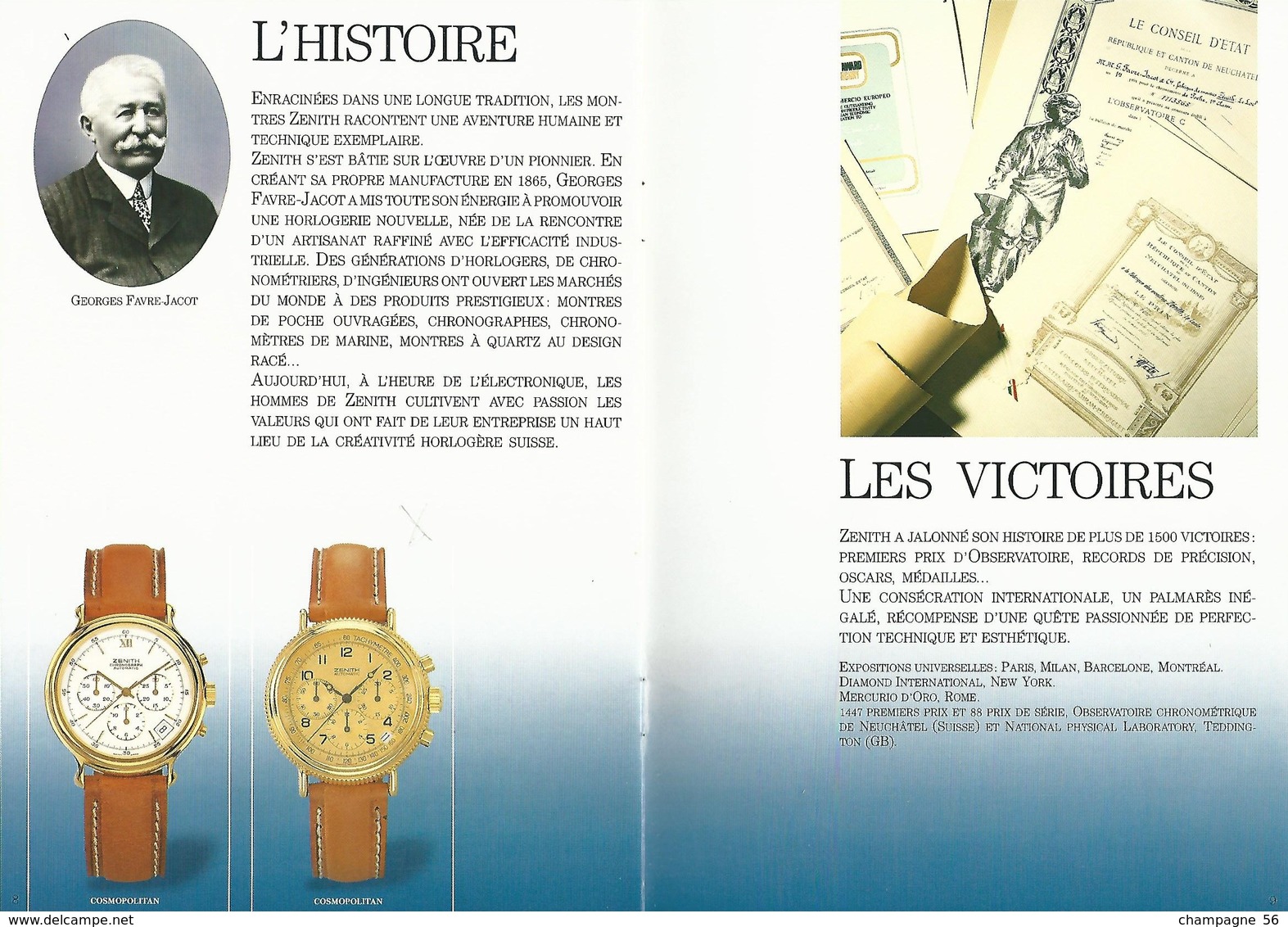 DOCUMENT MONTRES PUBLICITAIRES ZENITH LE PREMIER MOUVEMENT CHRONOGRAPHE AUTOMATIQUE SWISS - Montres Publicitaires