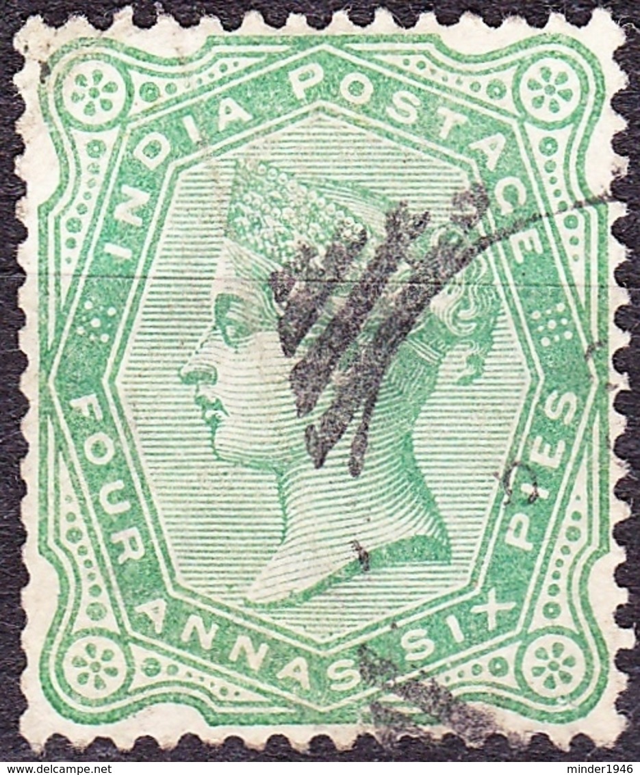 INDIA 1886 QV 4 Anna 6 Pie Yellow-Green SG97 Used - 1882-1901 Empire