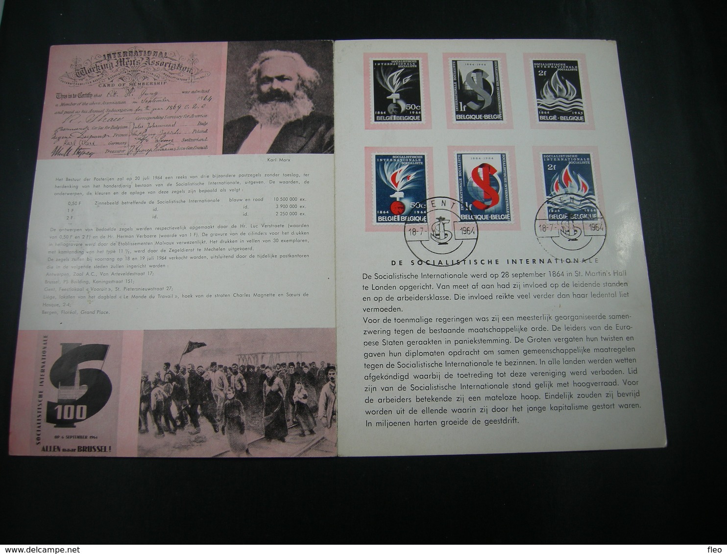 BELG.1964 1290/1292 NL.Postfolder (Gent) :" Socialistische Internationale  " - 1961-1970