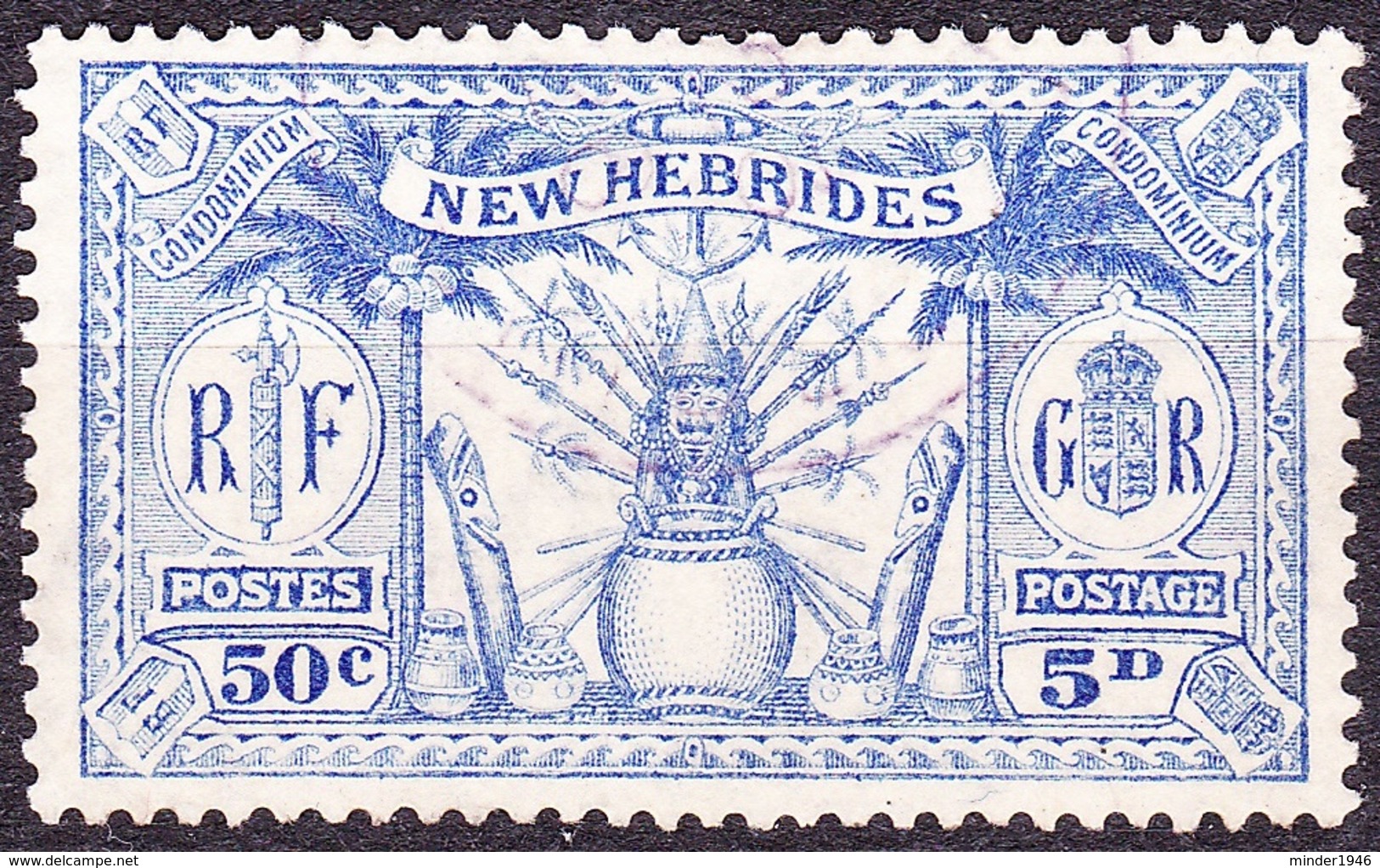 NEW HEBRIDES 1925 5d (50c) Ultramarine SG47 FU - Gebruikt