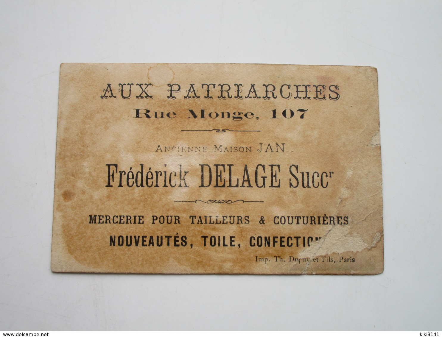 AUX PATRIARCHES - 107, Rue Monge - Frédérick DELAGE - Nouveautés-Toiles-Confection - Arrondissement: 05