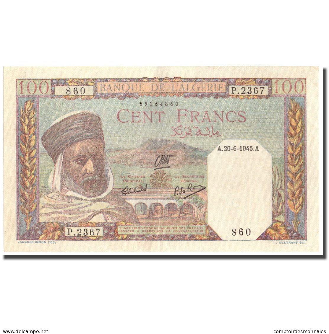 Billet, Algeria, 100 Francs, 1945, 1945-06-20, KM:85, TTB+ - Algeria