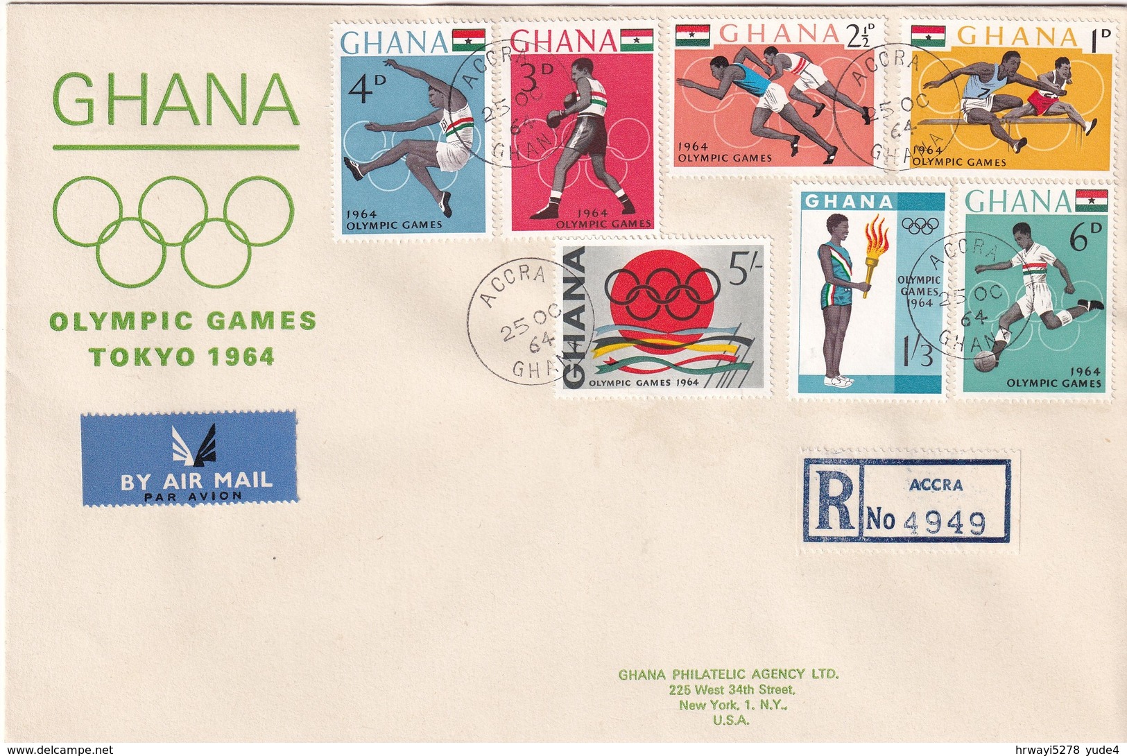 Ghana 1964, Registered FDC Complete Set Sports Olympic Games - Ghana (1957-...)