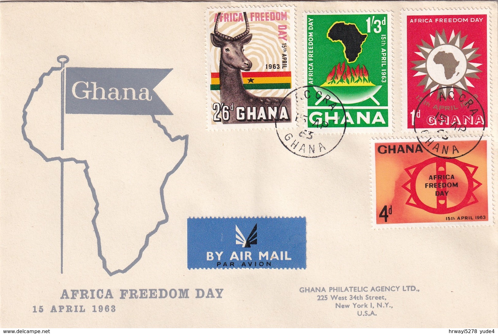 Ghana 1965, FDC Complete Set Africa Freedom Day - Ghana (1957-...)