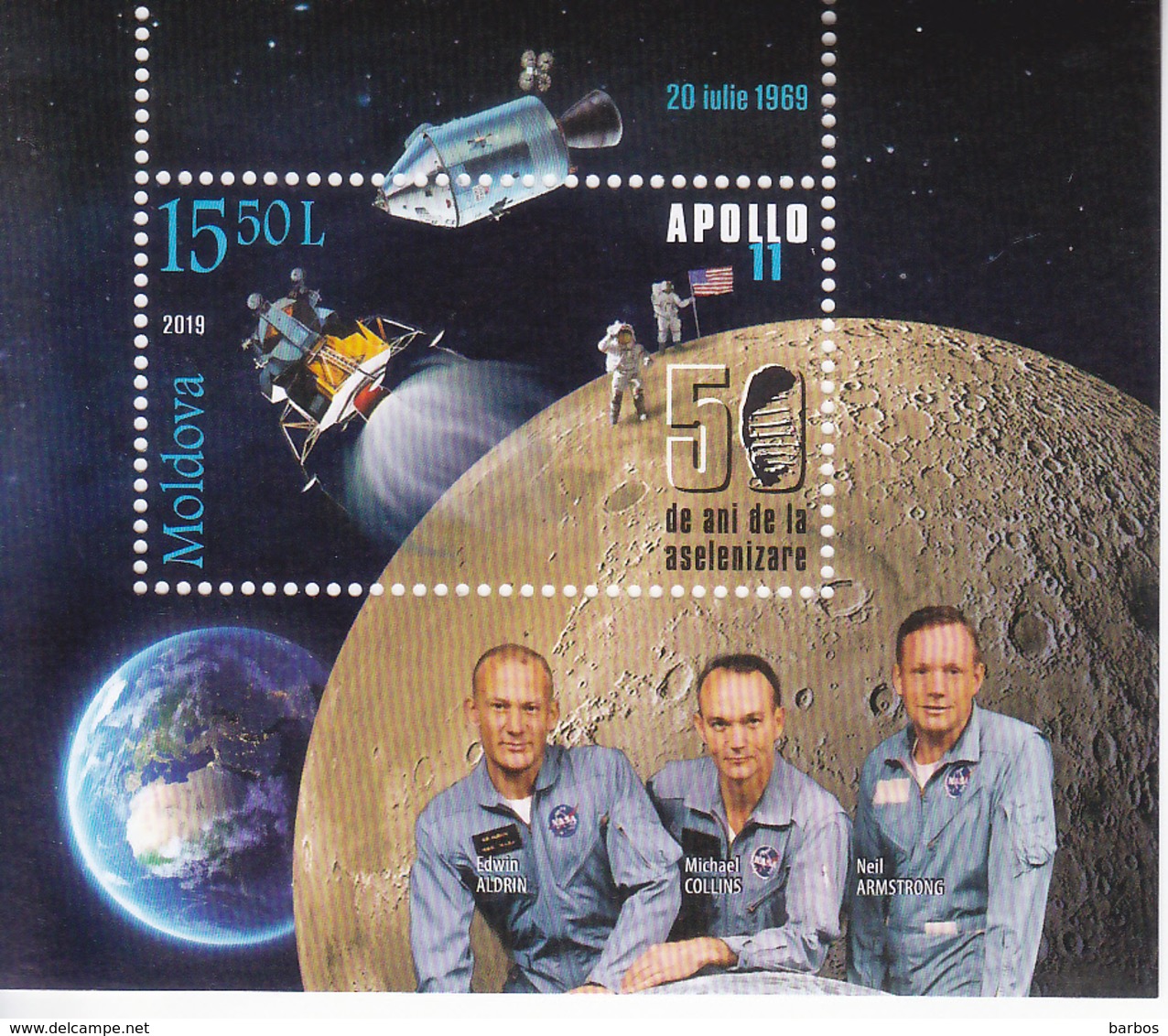 2019 , Moldova , Moldavie , 50 Years From The First Moon Landing MS , Apollo XI , Space , Espace , USA , S/s , MNH - Europe