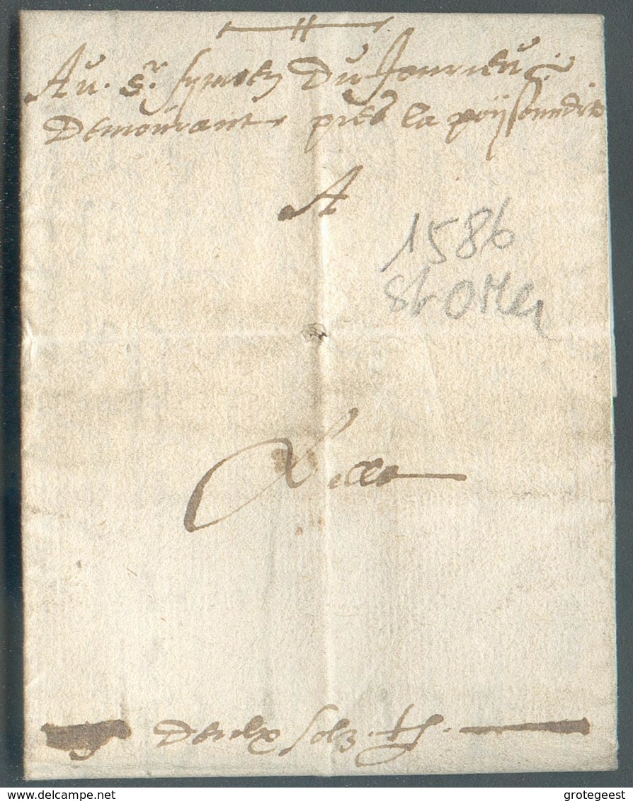 LAC De St-OMER Le 7 Avril 1586 Vers Lille + Me,tion Amunscrite, Cachet De Cire Et Cordelette Au Verso.  TB Et R. - 14456 - ....-1700: Voorlopers