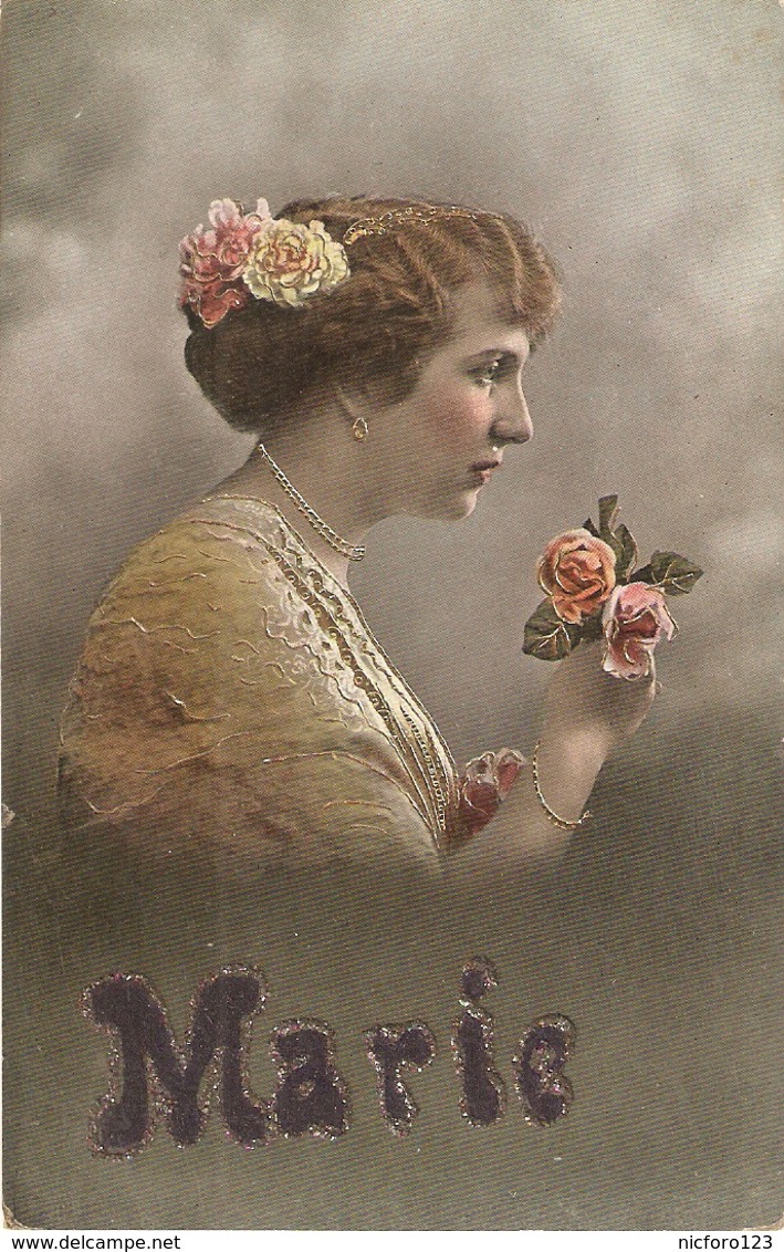 "Pretty Lady" With Flowers. Marie Nice Vintage German Ostcard - Mujeres