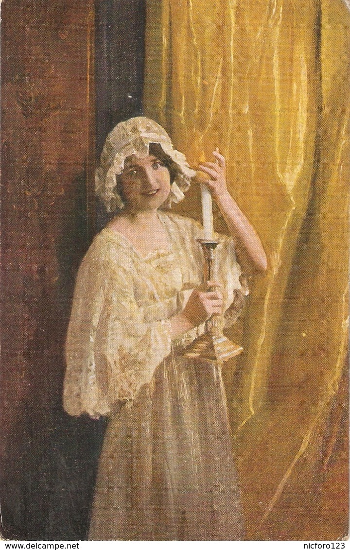 "C.Weber. Lady With Candle. Gute Nacht, Mein Lieb!" Fine Painting, Vintage German Postcard - Mujeres