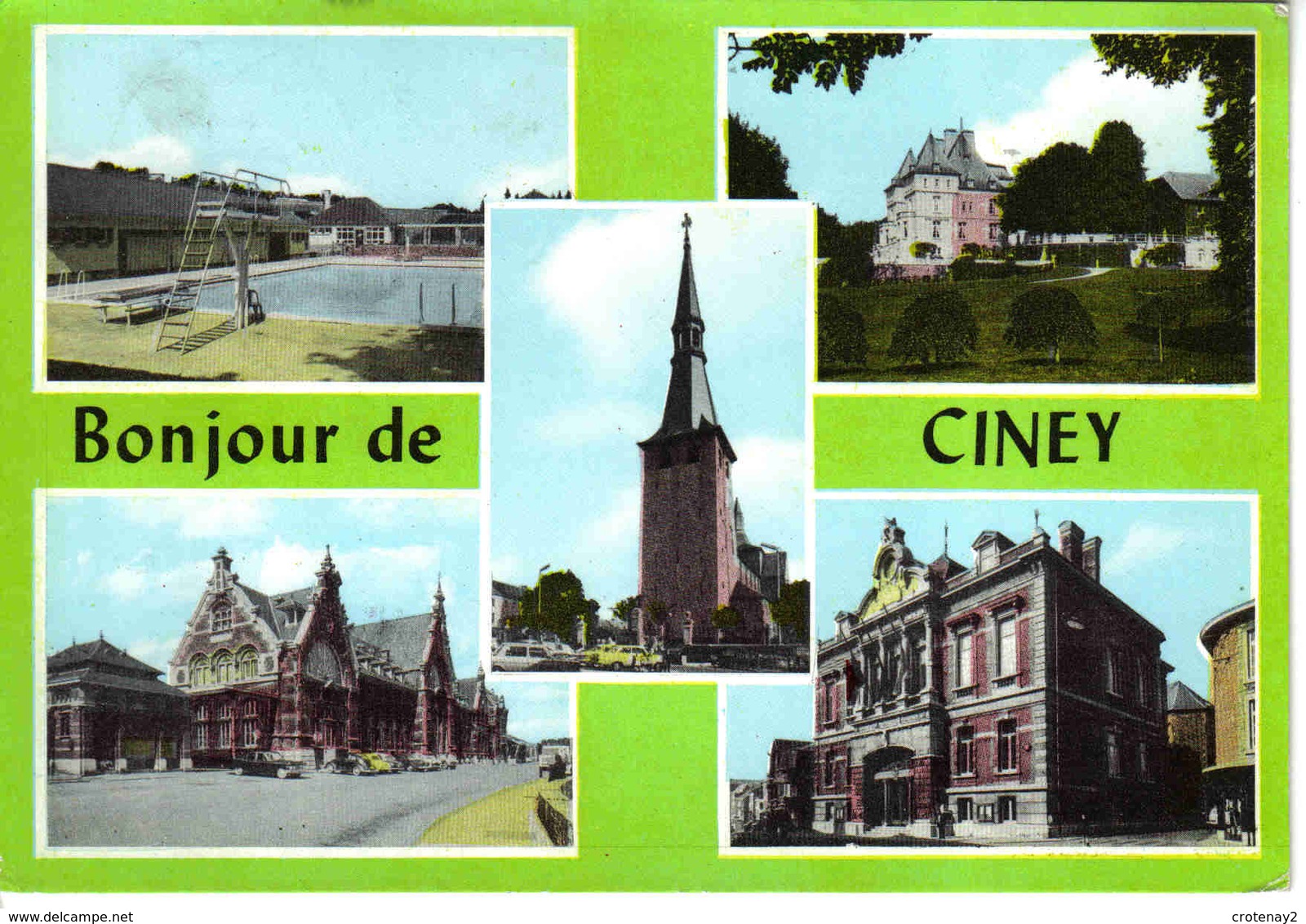 Belgique Namur Ciney 5 Vues Piscine Plongeoir Gare Eglise VW Käfer VOIR BEAU TIMBRE Ostende 1267-1967 - Ciney