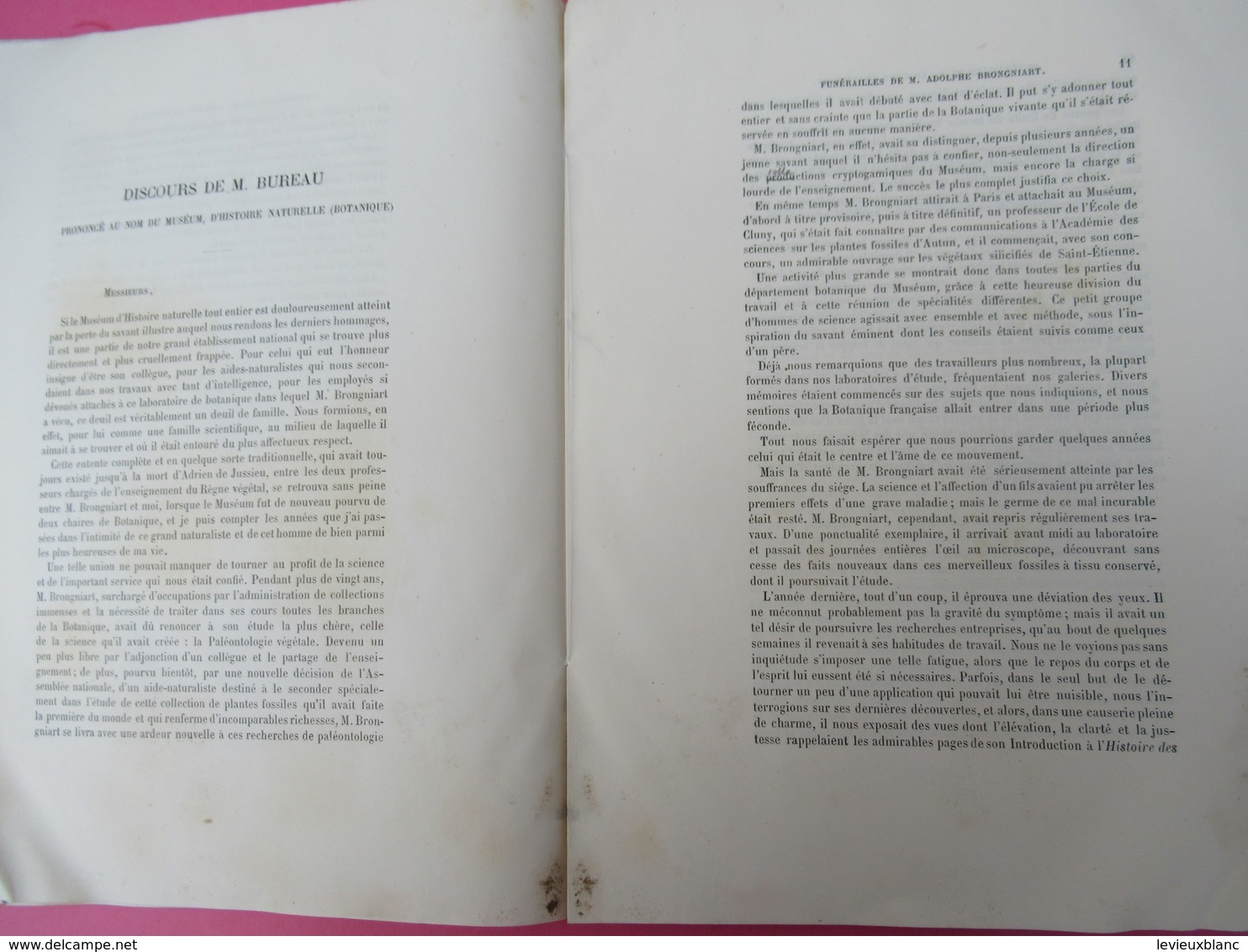 Livret/Botanique/Discours prononcés le 21 février 1876 sur la tombe de M Adolphe BRONGNIART/Sté Botanique/1876    MDP135