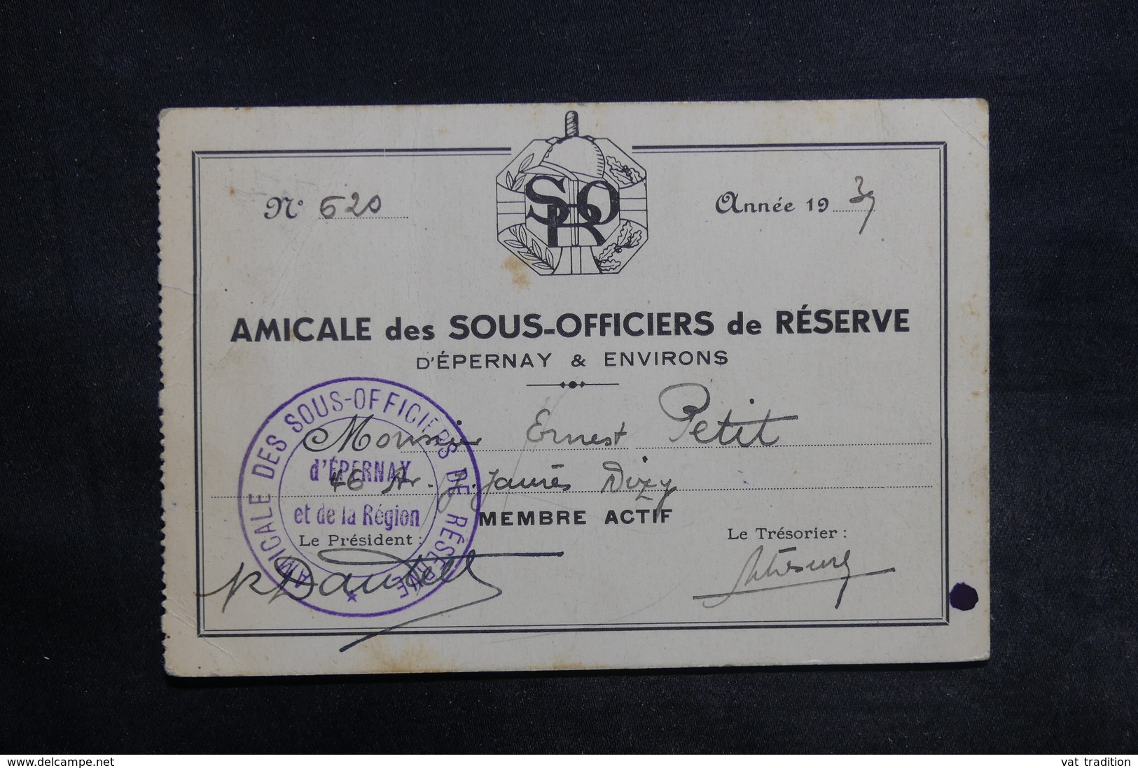 FRANCE - Carte De L' Amicale  Des Sous Officiers De Réserve D'Epernay En 1939 - L 35638 - Flags