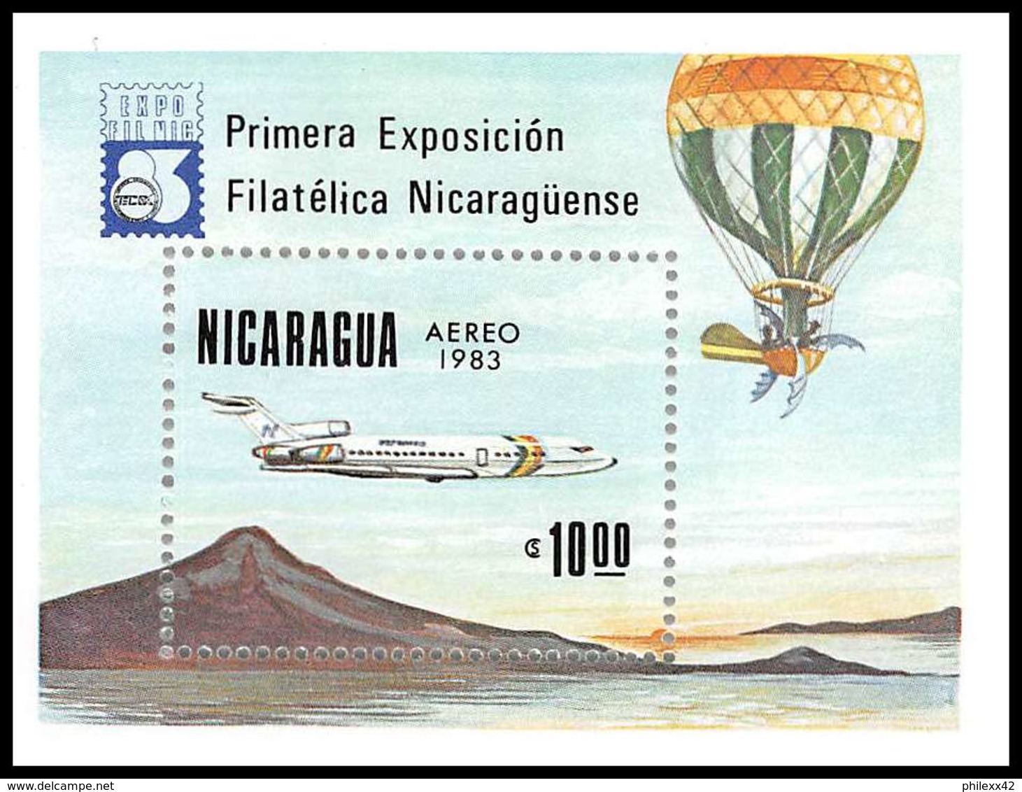 251 Nicaragua BLOC N° 159 Ballon Exposition Philatélique ( Philatelic Exhibition) Avions (Airplanes) - Avions