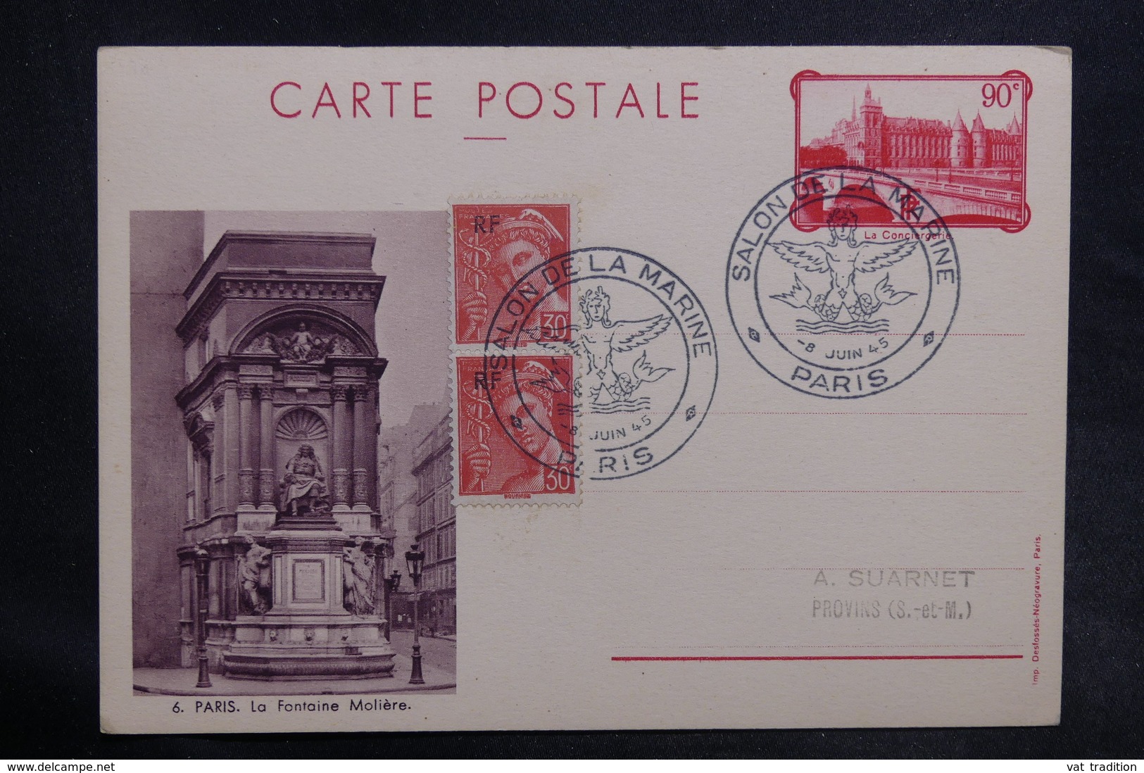 FRANCE - Entier Postal Type Conciergerie , Oblitération Du Salon De La Marine En 1945 - L 35653 - Standard- Und TSC-AK (vor 1995)