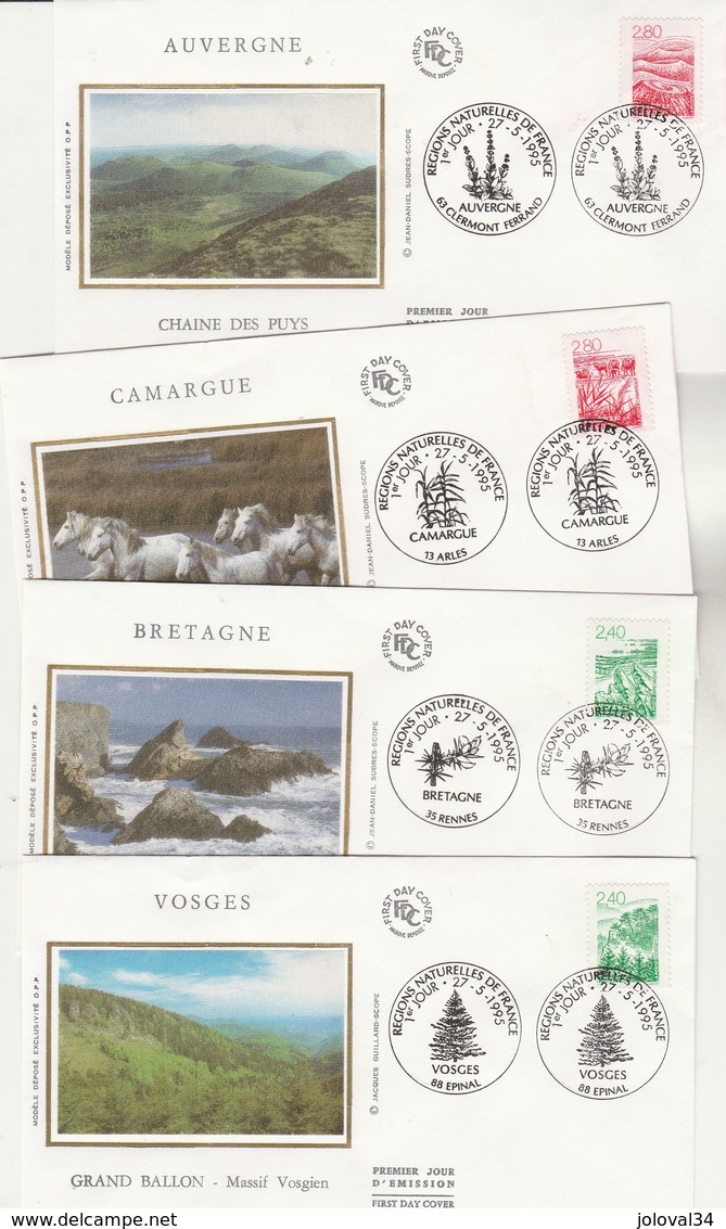 France Lot 4 Enveloppes FDC Sur Soie 1995 Yvert  Série 2949 à 2952 - Régions Françaises - 1990-1999