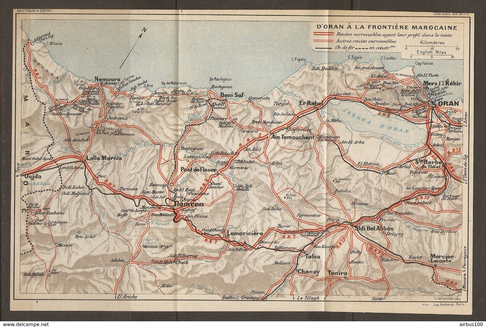 CARTE PLAN 1934 - ALGERIE ORAN à à La FRONTIERE MAROCAINE ROUTES CHEMINS De FER OUJDA LALLA MARNIA LAMORCIERE ER RAHEL - Topographical Maps